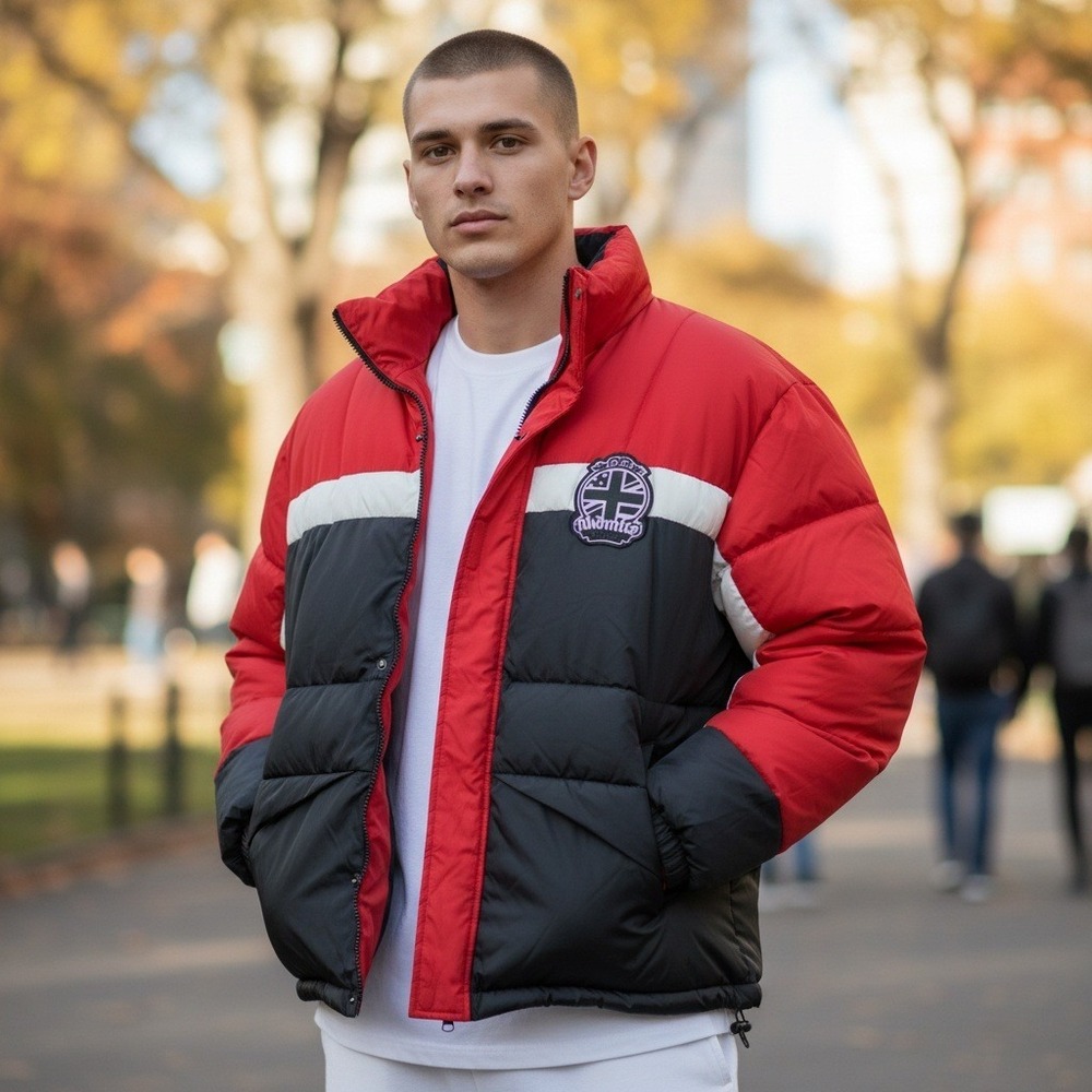 VTG‎ Akademiks Reversible Down Puffer Jacket Mens 2XL Red Black White Streetwear